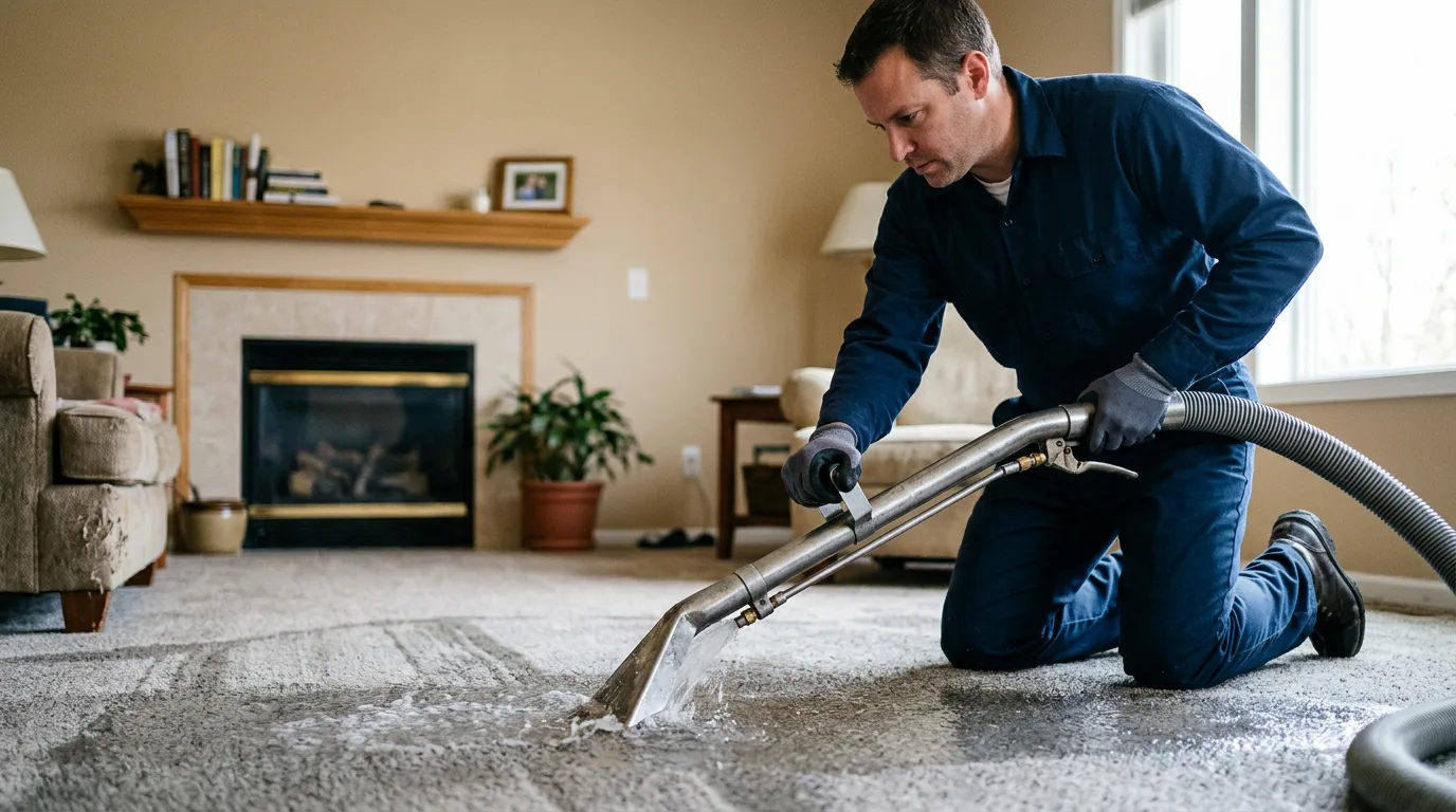 Water damage restoration technician working near Sandstone, MN